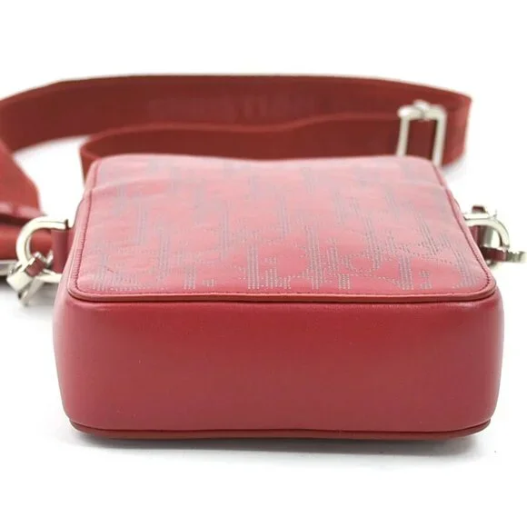 Auth Christian Dior Crossbody Shoulder Bag Red Leather/Silvertone - Picture 4 of 13